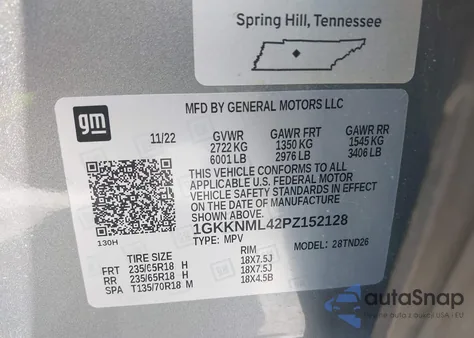 2023 GMC Acadia Fwd Slt z USA, uszkodzony, nr VIN 1GKKNML42PZ152128